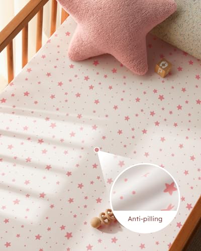 Unnivoll Pack and Play Fitted Sheets 3-Pack Soft Stretchy Pink White Moon