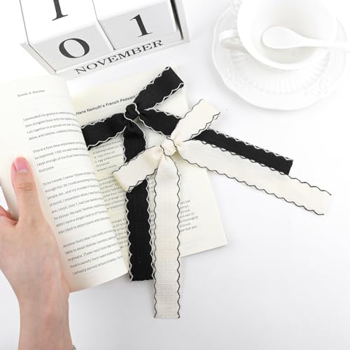 Baby Girls Hair Bow Clips 2PCS Handmade Black White