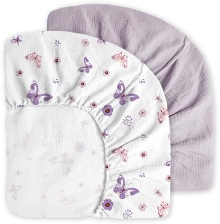Little Grape Land Purple Butterfly Muslin Crib Sheets 2 Pack