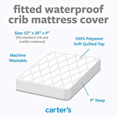 Carters Waterproof Crib Mattress Protector for Boys and Girls - White