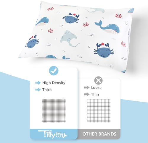TILLYOU Toddler Pillowcase 2 Pack with TurtleManta Ray Design