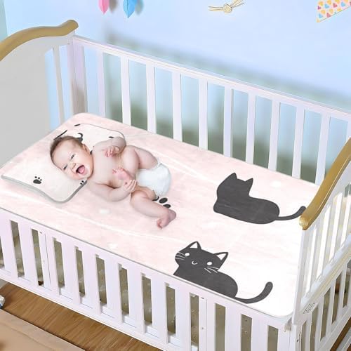 Cooling Black Cat Paw Print Baby Mattress Pad 28x52