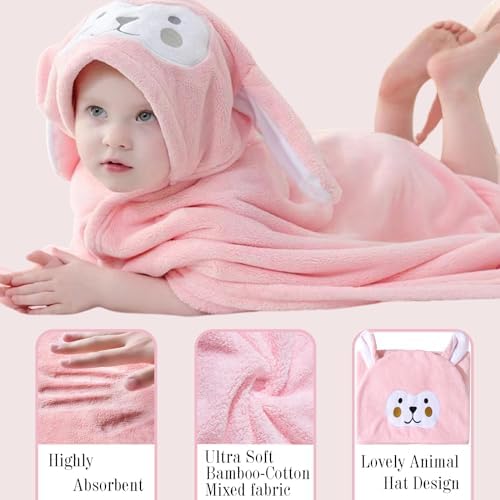 Toddler Baby Bath Towel with Hood Pink