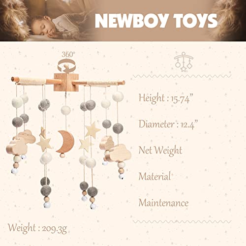 Boho Baby Crib Mobile with Moon Stars and Cloud Pendant