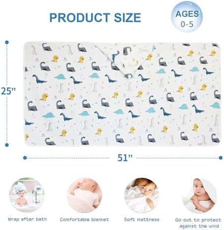 Remass 6-Layer Muslin Hooded Bath Towel for Kids Dinosaur Design