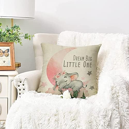 Ussap Elephant Dream Big Little One Throw Pillow Cover Pink Moon Cloud 18x18