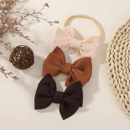 Yoyokid 3PCS 4 Baby Bow Headband with Beige Brown Coffee