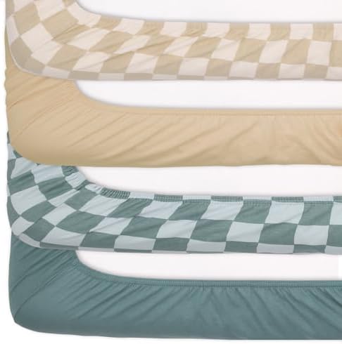 The Peanutshell 4-Pack Checked Crib Sheets - Soft Organic Cotton