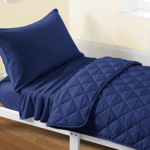 FLXXIE 4-Piece Toddler Bedding Set Navy Blue Microfiber