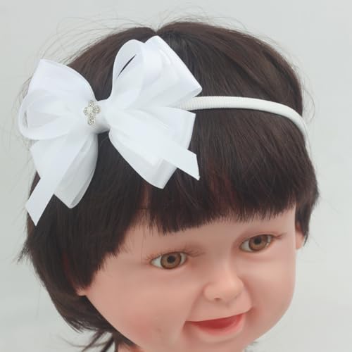 Nihao Baby White Lace Bow Baptism Headband for Baby Girls - 1 PCS