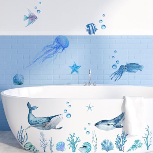Ocean Themed Bathtub Stickers for Kids - Safe Non-Slip PVC Wall Decals