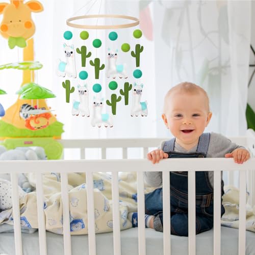Hollowfly Baby Crib Mobile with Alpaca and Cactus Design