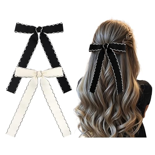 Baby Girls Hair Bow Clips 2PCS Handmade Black White