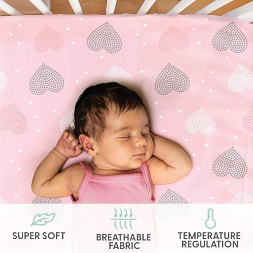 Peanutshell 4-Pack Fitted Crib Sheets - Pink Elephants Hearts Design