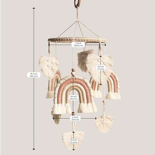 Rainbow Crib Mobile for Girls - Natural Macrame Baby Decor