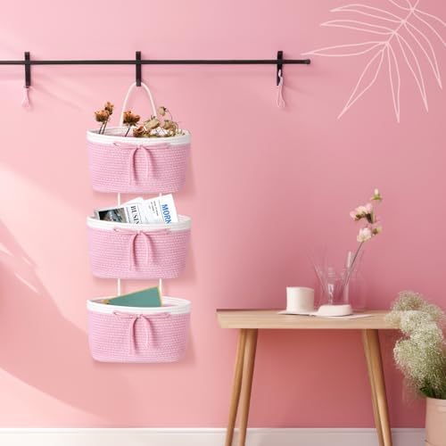 Zopeal 3 Tier Over the Door Diaper Caddy Organizer Pink Bow