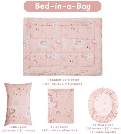 JSD Pink Unicorn Toddler Bedding Set 4 Piece