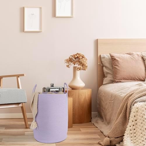 Cotton Rope Laundry Hamper with Handles - Large Purple