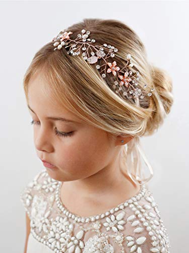 SWEETV Flower Girl Headband with Pearls and Ribbon