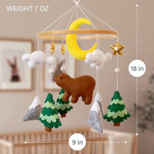 TINITIGIES Woodland Bear Crib Mobile - Natural Wood Nursery Decor