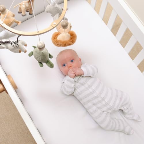 The Peanutshell Wooden Crib Mobile with 12 Lullabies and Safari Animals