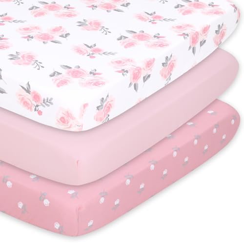 The Peanutshell 3-Pack Crib Sheets - Pink Roses Ditsy