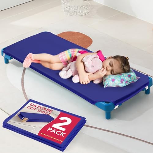 2 Pcs Blue Microfiber Daycare Cot Sheets 23x51