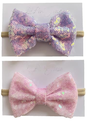 Baby Girls Neon Glitter Sequins Bow Headbands - 2 Count Pack