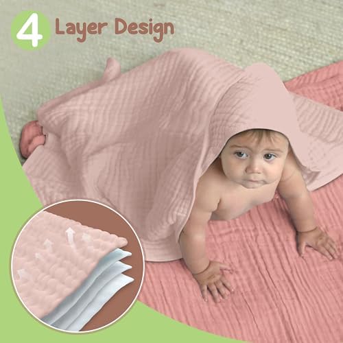 Organic Cotton Muslin Baby Hooded Towels - 2 Pack Soft Absorbent