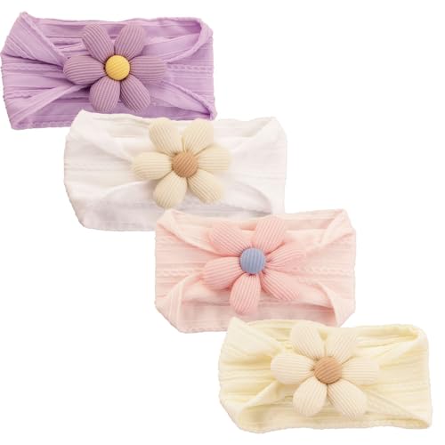 4PCS Baby Girls Flower Headbands Soft Nylon Hairbands for Kids