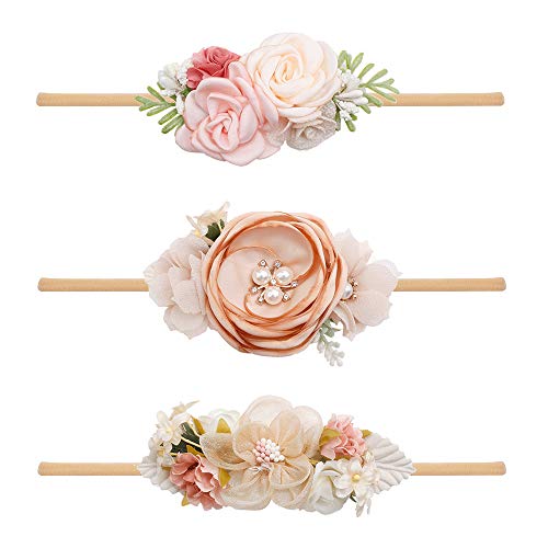 OOSAKU Soft Floral Headbands 3pcs Set for Baby Girls