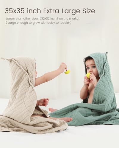FAVERDIIY Hooded Baby Towels 2 Pack 35x35 Inch Muslin