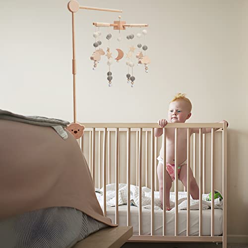 Boho Baby Crib Mobile with Moon Stars and Cloud Pendant