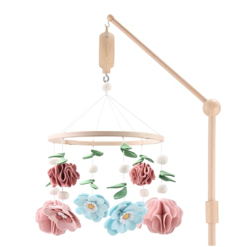 Peanutshell Crib Mobile for Girls - Wooden Musical Baby Mobile with 12 Lullabies