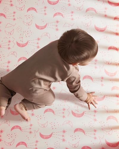 Unnivoll Pack and Play Fitted Sheets 3-Pack Soft Stretchy Pink White Moon