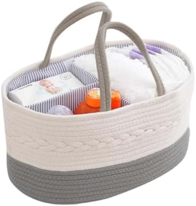 Cotton Woven Diaper Caddy with Removable Compartments