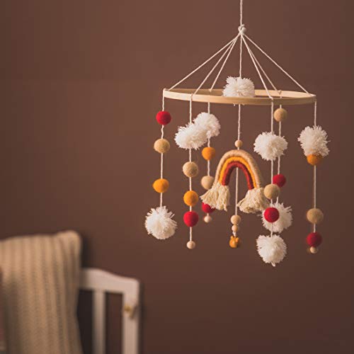 Boho Baby Crib Mobile with Cotton Balls and Bell