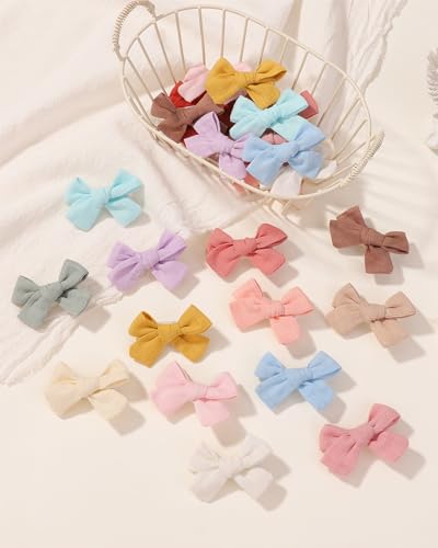 Jollybows Mini Lined Hair Clips Bows with 12pcs Nylon Headband for Babies