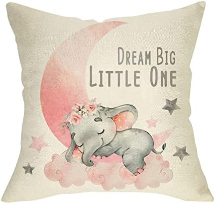 Ussap Elephant Dream Big Little One Throw Pillow Cover Pink Moon Cloud 18x18