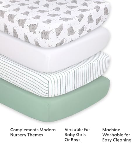 The Peanutshell 4-Pack Fitted Crib Sheets - Elephant Design