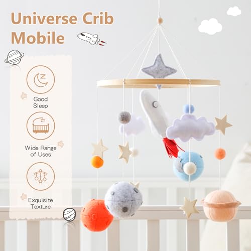 Baby Crib Mobile - Space Astronaut Theme Wooden Decor