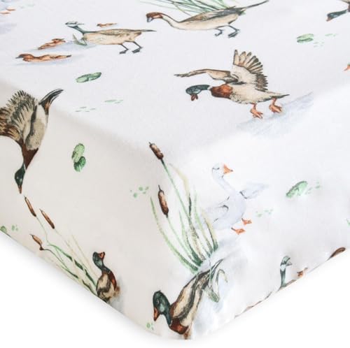 LifeTree Crib Sheets - Muslin Fitted Sheets with Mallard Duck Pattern