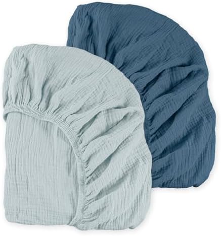 LYRICHOM Muslin Mini Crib Sheets 2 Pack for Baby Boy and Girl