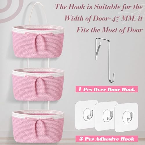 Zopeal 3 Tier Over the Door Diaper Caddy Organizer Pink Bow