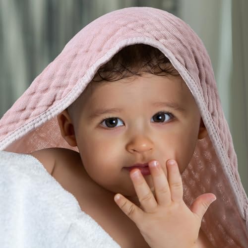 Peryiter 4 Pcs Muslin Hooded Baby Towels Light Pink
