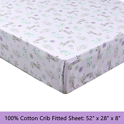 Danica 3-Piece Cotton Toddler Sheet Set Lavender Purple Giraffe Elephant
