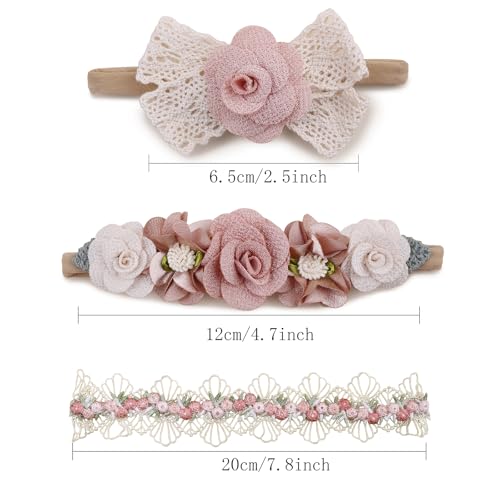Baby Girl Flower Headband 3Pcs Elastic Hair Band for Newborn Toddler