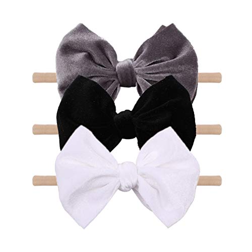 YanJie Velvet Baby Bows Stretchy Headbands - 45 Black Velvet 3 Count