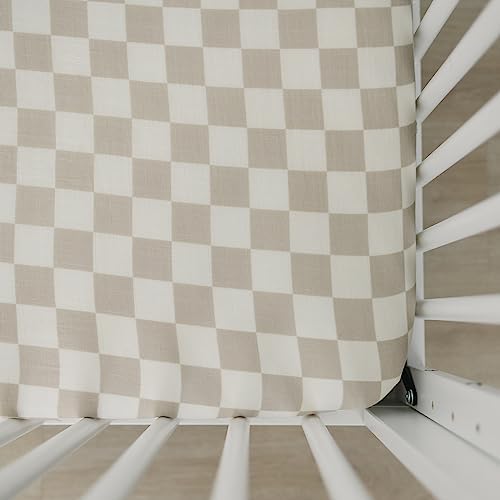 Mebie Baby Taupe Checkered Muslin Crib Sheet 1