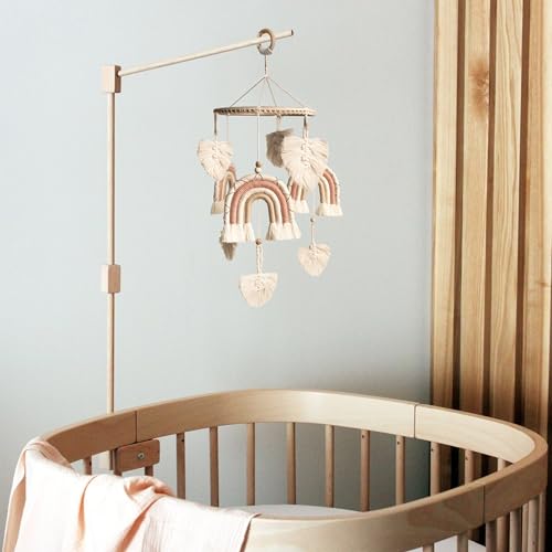 Rainbow Crib Mobile for Girls - Natural Macrame Baby Decor